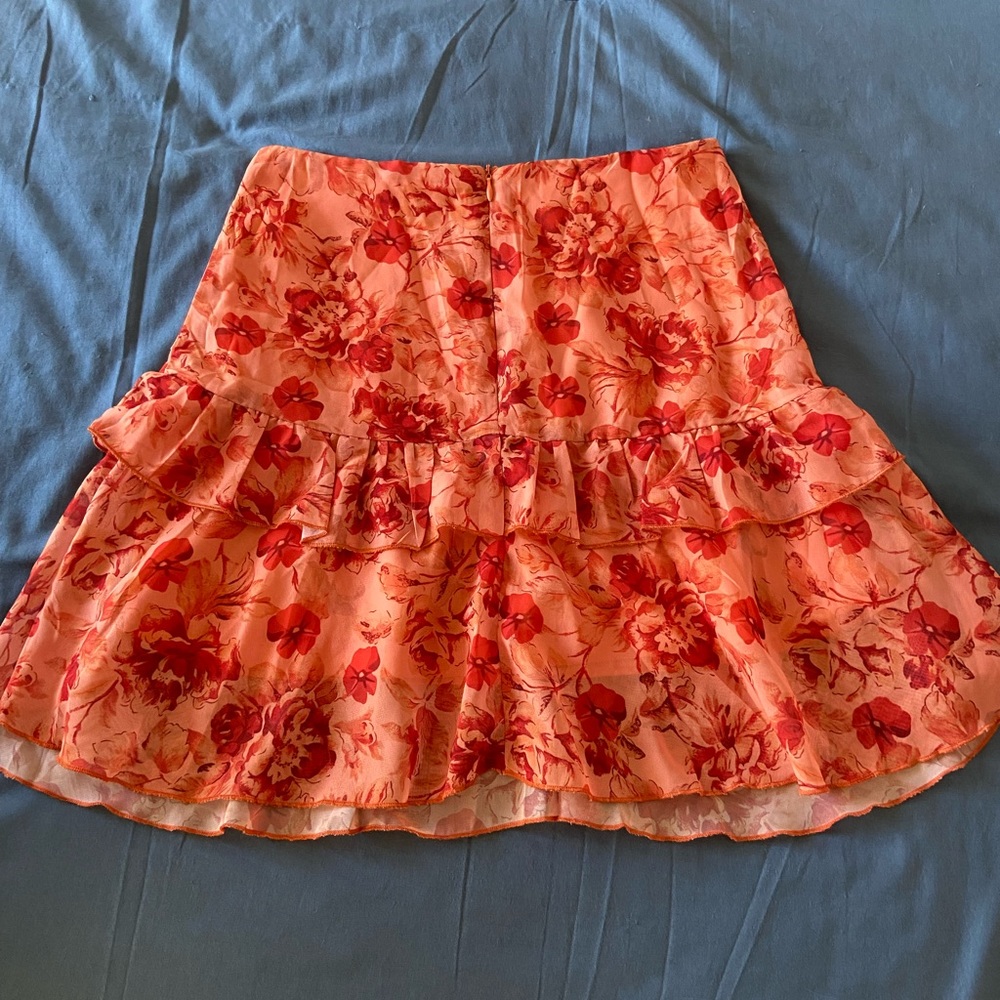 Peach and Red Floral Ruffle Mini Skirt - Picture 3 of 4